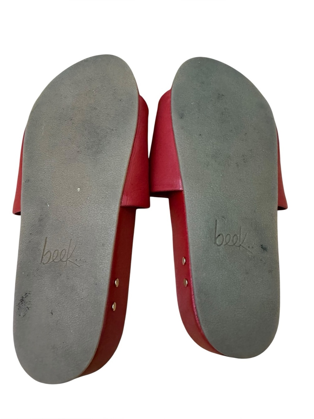 Beek Pelican Slides Sandals Red Leather 10 - Picture 7 of 7